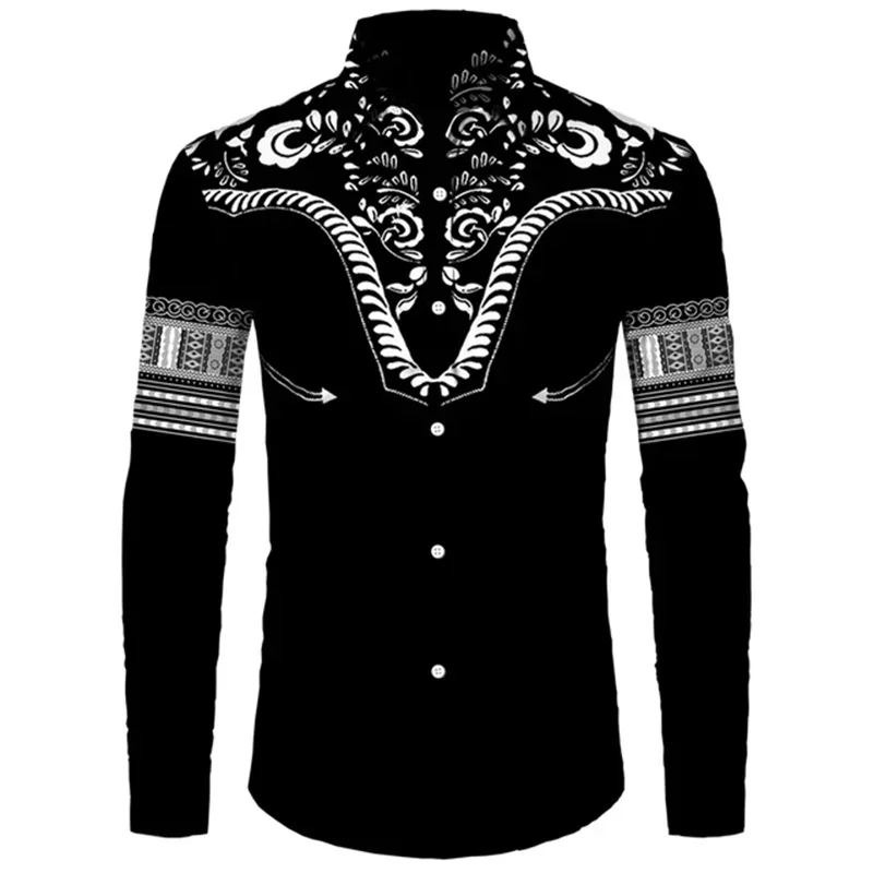 Camisa Dashiki africana con cuello y botones para hombre, top informal de manga larga, ropa de calle de estilo étnico, novedad