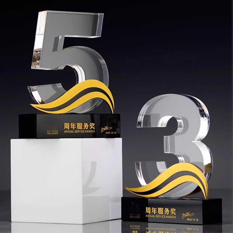 

Customized Acrylic Digital Year Anniversary Aluminium Crystal Trophy Company Annual Meeting Award Commemorations Home Decor, 1Pc