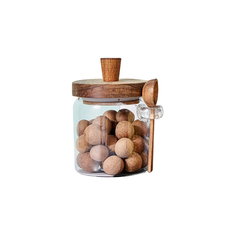 Glass Sealed Jar with Wooden Spoon Kitchen Storage Jar for Grains, Coffee, and Tea Seasoning Jar Moisture-proof Storage