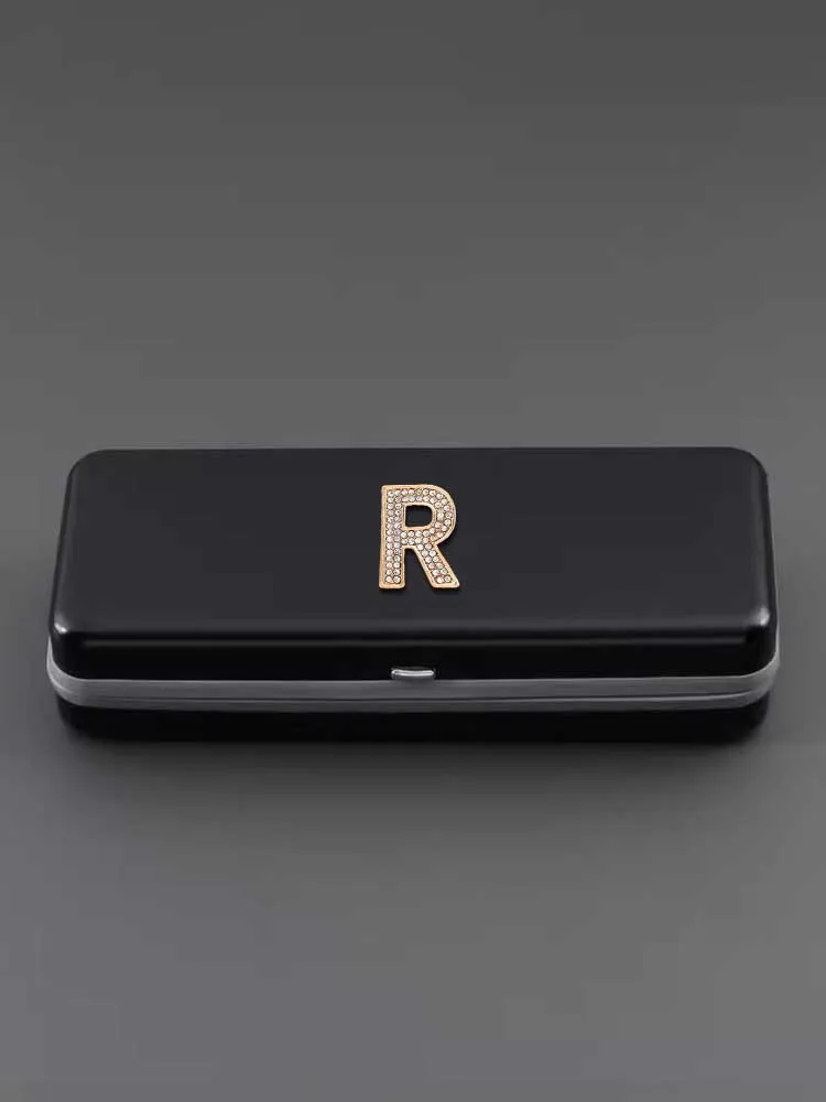 Customized Aluminum Velvet Blend Eyewear Cases Personalized Customer Name Gold Letter: Crystal Design