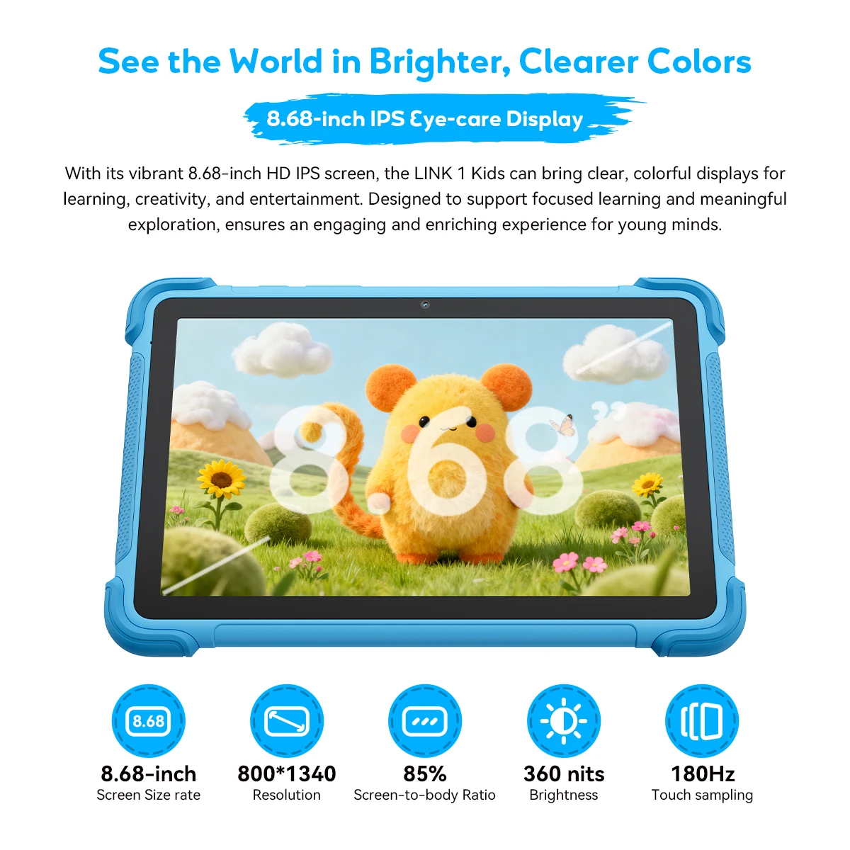 Blackview LINK 1 Kids Tablets 8.68'' HD IPS Display Widevine L1 64GB Android 16 Children's Learning and Play Tablet Pad