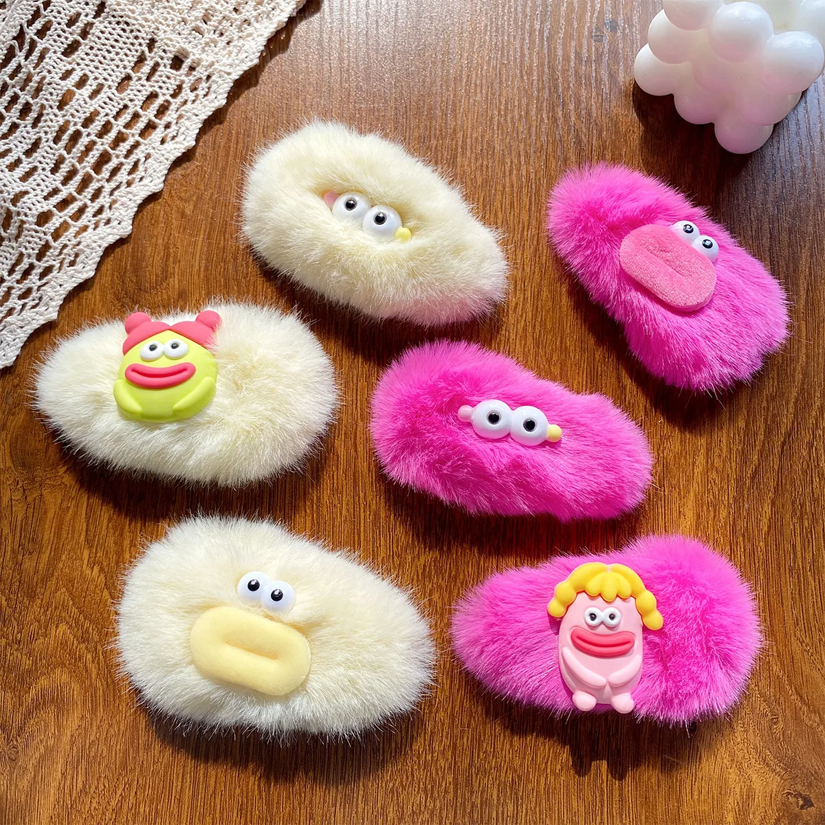 Schöne pelzige Haarspangen, Plüsch-Haarspangen, hässliche süße Monster-Haarspange, rosa Puppen-Haarspangen, flauschige Haarspange, Zubehör für Frauen