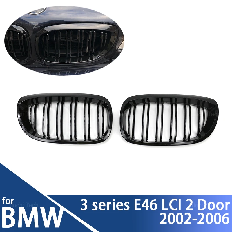 For E46 Coupe Cabrio 325Ci 330Ci LCI 2 Doors 03-06 Car Front Bumper Grilles Kidney Racing Grill Double Slat Replacement Grille