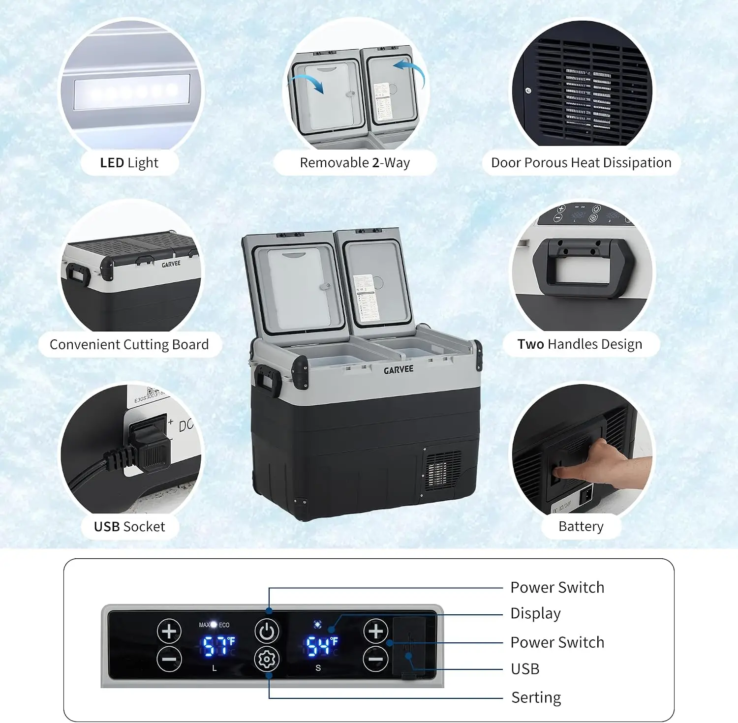 Tacleekii 53QT Portable Car Refrigerator Dual Zone Mini Freezer Compressor Cooler with App Control  -4℉~68℉ Temperature Range Portable Compressor Cooler for Truck RV SUV Travel Camping Picnic