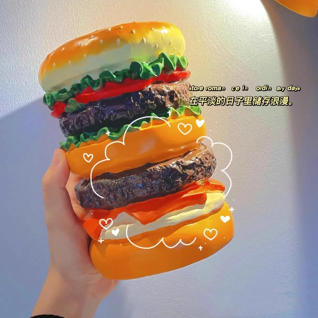 resin Hamburger Piggy Bank for Children, Room Decoration Objects, Cartoon Child Piggy Bank, birthday Gift for Boy