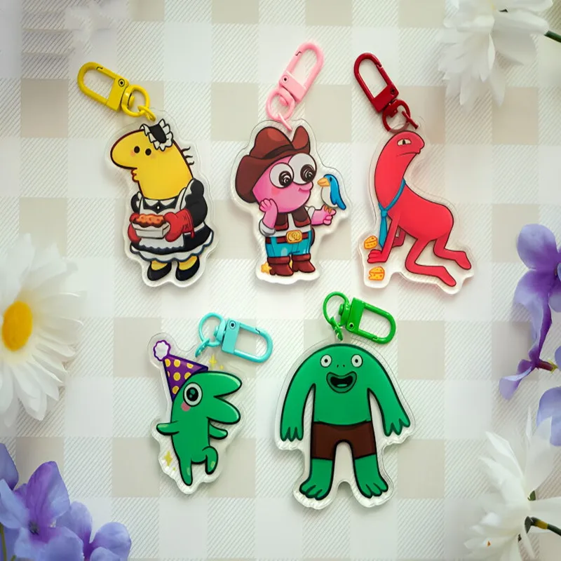 Lindos llaveros acrílicos de amigos sonrientes: pulpo Charlie, Pim, Glep, rana |   Dijes de cartera/bolso |   Accesorios para fanáticos de dibujos animados