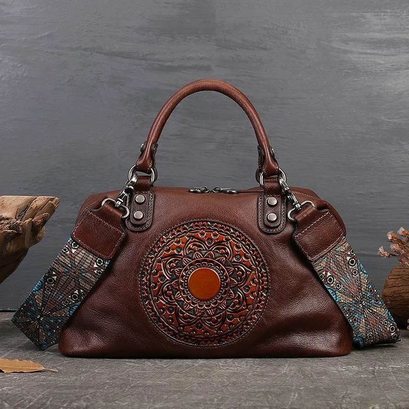 OYIXINGER Women Handbags For Ladies Genuine Leather Should Bags Bohemian Style Soft Leather Boston Retro Handmade Luxury Handbag