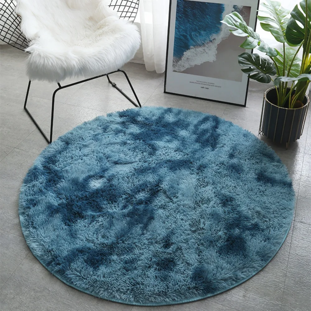 Home Decoration 60/80CM Plush Round Rug Ultra Soft Anti-Skid Bedroom Carpet Tie-dye Thick Fluffy Rug Carpet Home