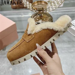 Winter New Wool lining Warm loafers Flat Slippers Women Cow Suede Round Toe Causal Punk Slippers Famous Fashion Mules Slippers