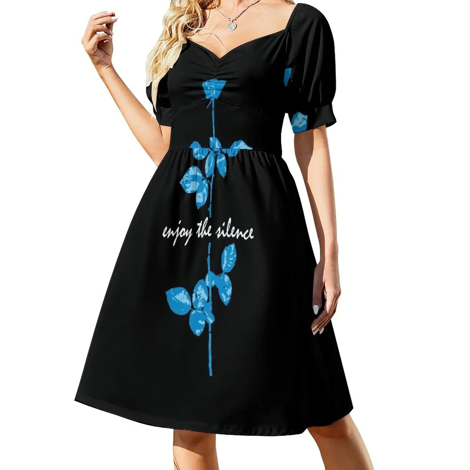 

Enjoy The Silence - Blue Short-Sleeved Dress women's summer dress 2025 women's summer jumpsuit