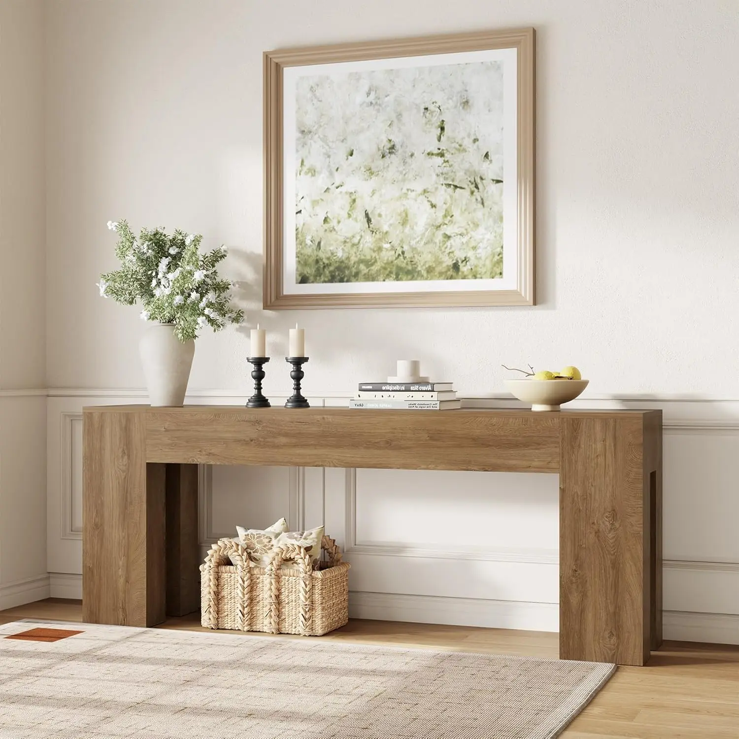 Console de canapé extra longue pour entrée et salon, table rectangulaire en bois de ferme de 79 pouc