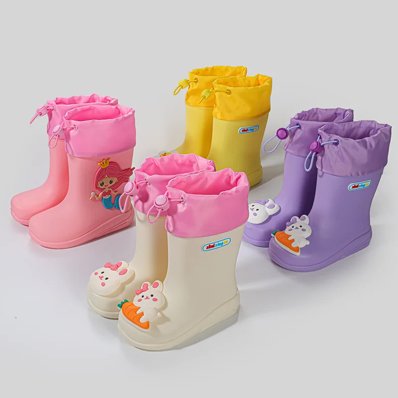 New 3D Cartoon Cute Bunny Duckling Kids Rain Boots for Baby Boys Four Seasons New 2023 Versatile Cute Simple Girl Water Boots