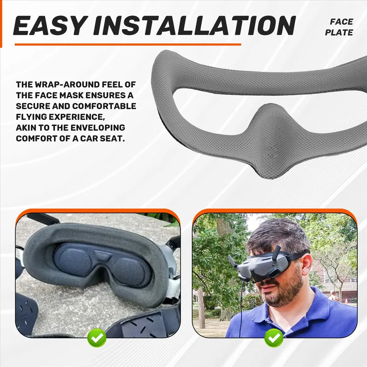 ●Face Plate Replacement Kit for Avata 2 Goggles 3 Face Mask Cover Drone Flight Glasses Sponge Eye Pads Black+Gray-A57M