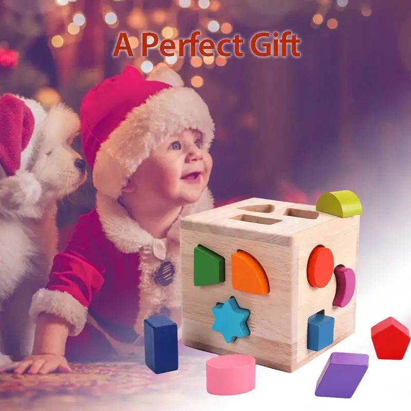 Shape Sorting Cube Learning Sort And Match Toy With 12 Blocks Preschool Kids Wood Gifts Wooden Shape Sorter Toys Educational