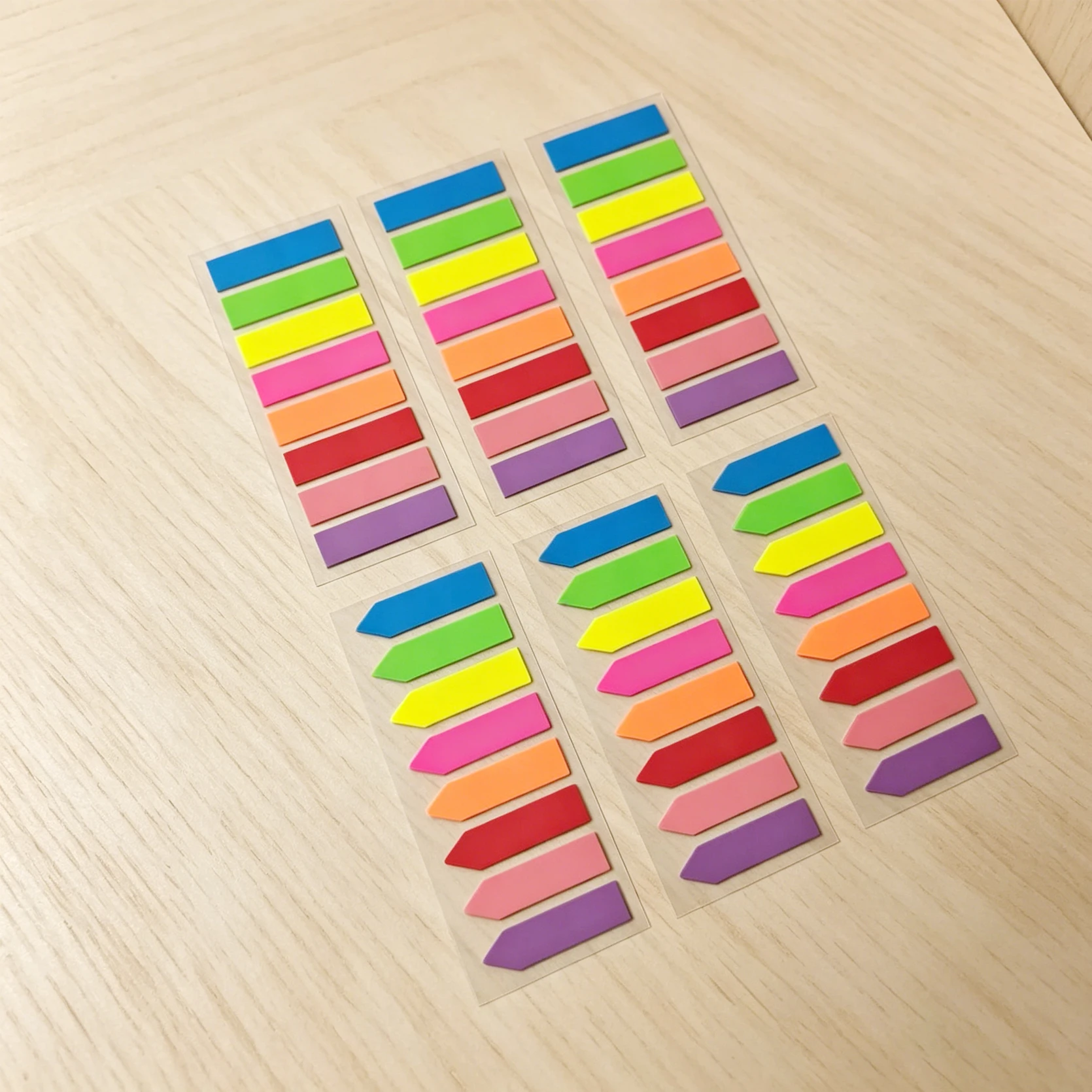 8 Colors Neon Arrow&Straight PET Index Tabs, Transparent Fluorescent Self-Adhesive Sticky Page Markers for Students&Note Taking