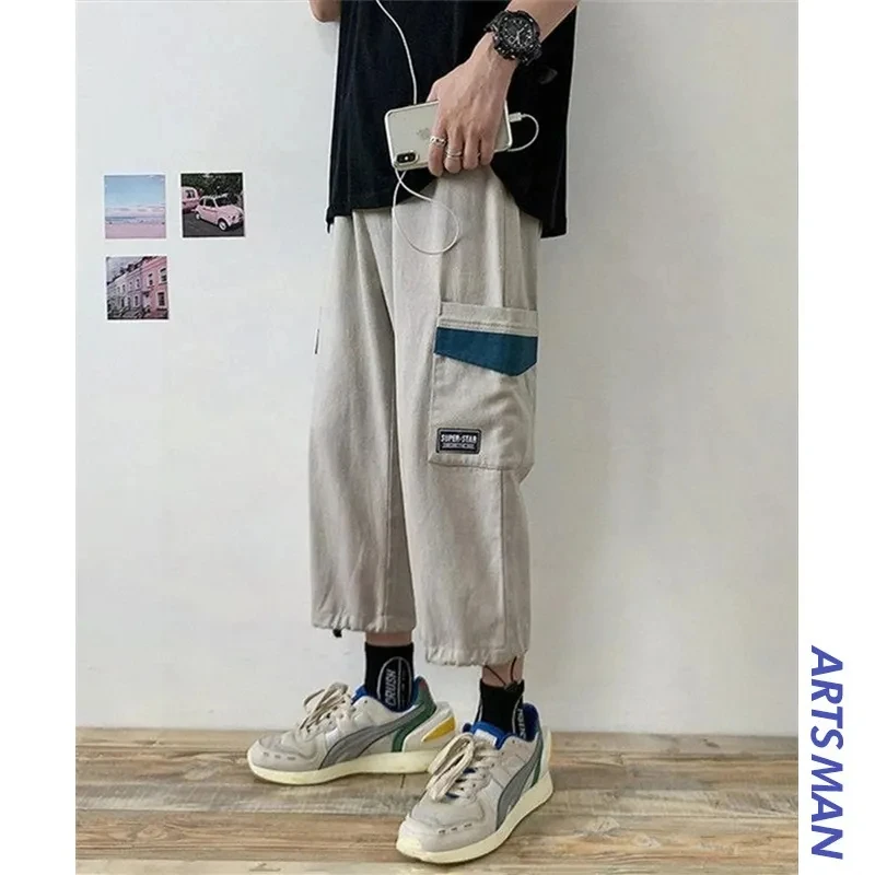 

Japanese Straight-Leg Pants Streetwear Summer Cargo Sweatpants Men Loose Korean Casual Pocket Trousers Harajuku Pantalon Homme