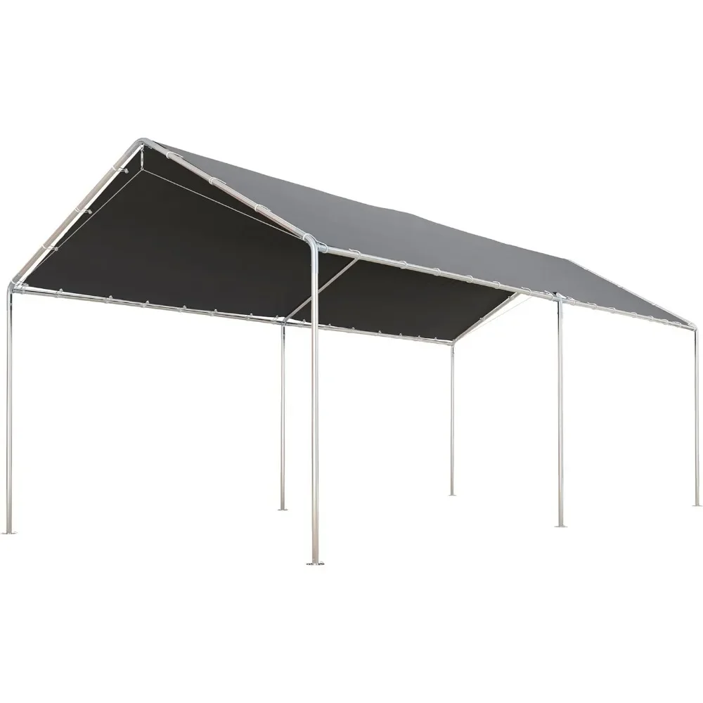 10'x20' Carport Heavy Duty Galvanized Car Canopy with Included Anchor Kit, 3 Reinforced Steel Cables, Grey