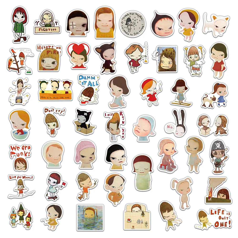 50PCS Cute Nara Yoshitomo Cartoon Stickers Decal Decoration Suitcase Scrapbook Phone Laptop Stationery Cool Kid Sticker