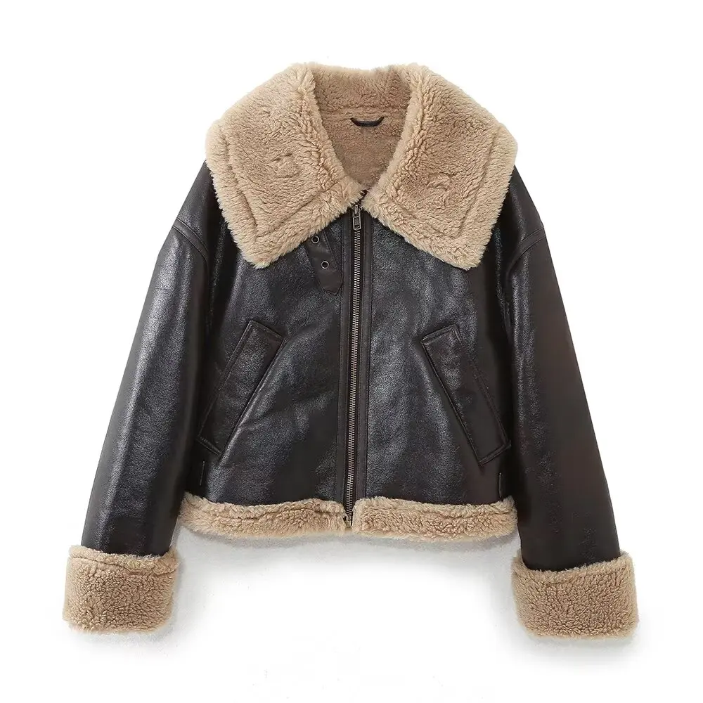 European and American style French niche fashion all-match fur all-in-one jacket winter new warm motorcycle jacket