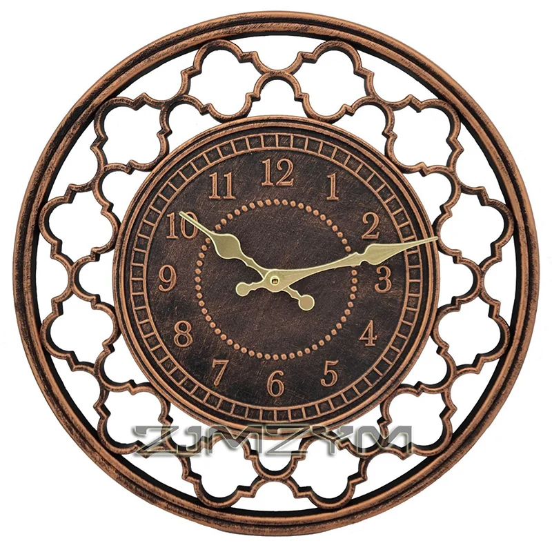 15Inch Wall Clock Hollowed-out Outdoor Garden Waterproof Retro Resin Hanging Clock Home Decoration
