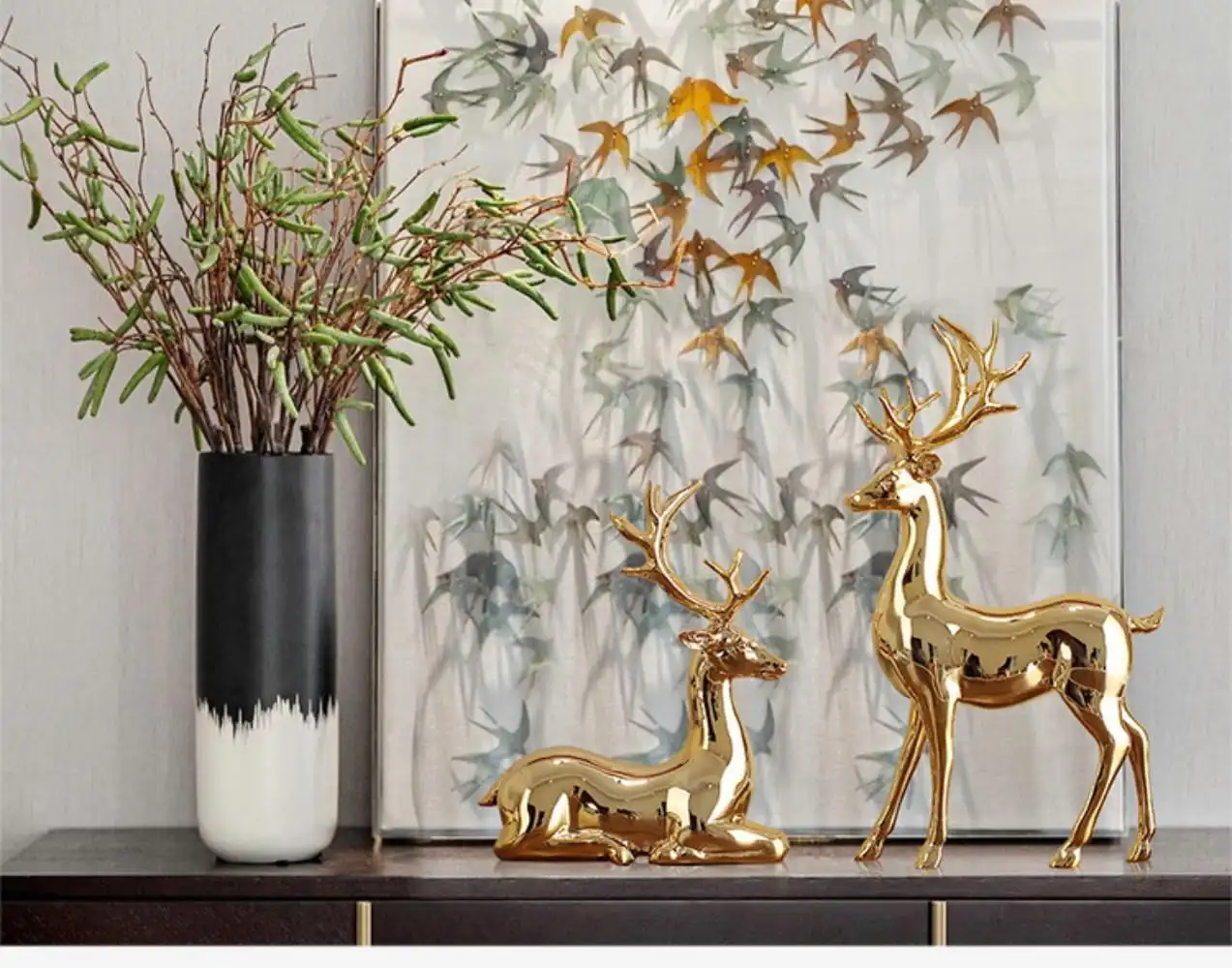 2Pcs Golden Silver Deer Statue Elk Reindeer Figurines Nordic Style Sculpture Brass Christmas Figurine Room Home Decoration
