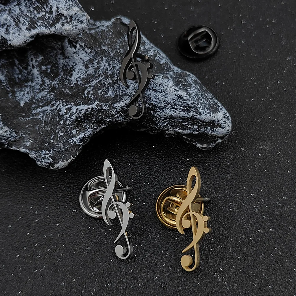 Simple Musical Note Shape Brooch Gold Black Silvery Brooches for Men Concert Jewelry Musician Lapel Pins Gifts