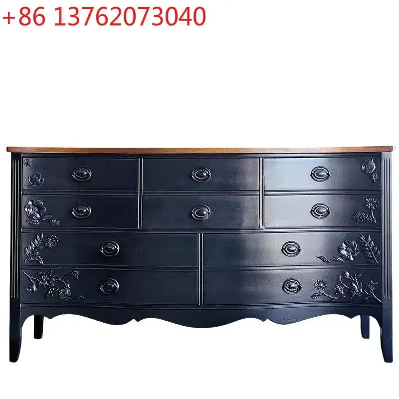 American retro solid wood carved chest contrasting color wall integrated locker bedroom6220