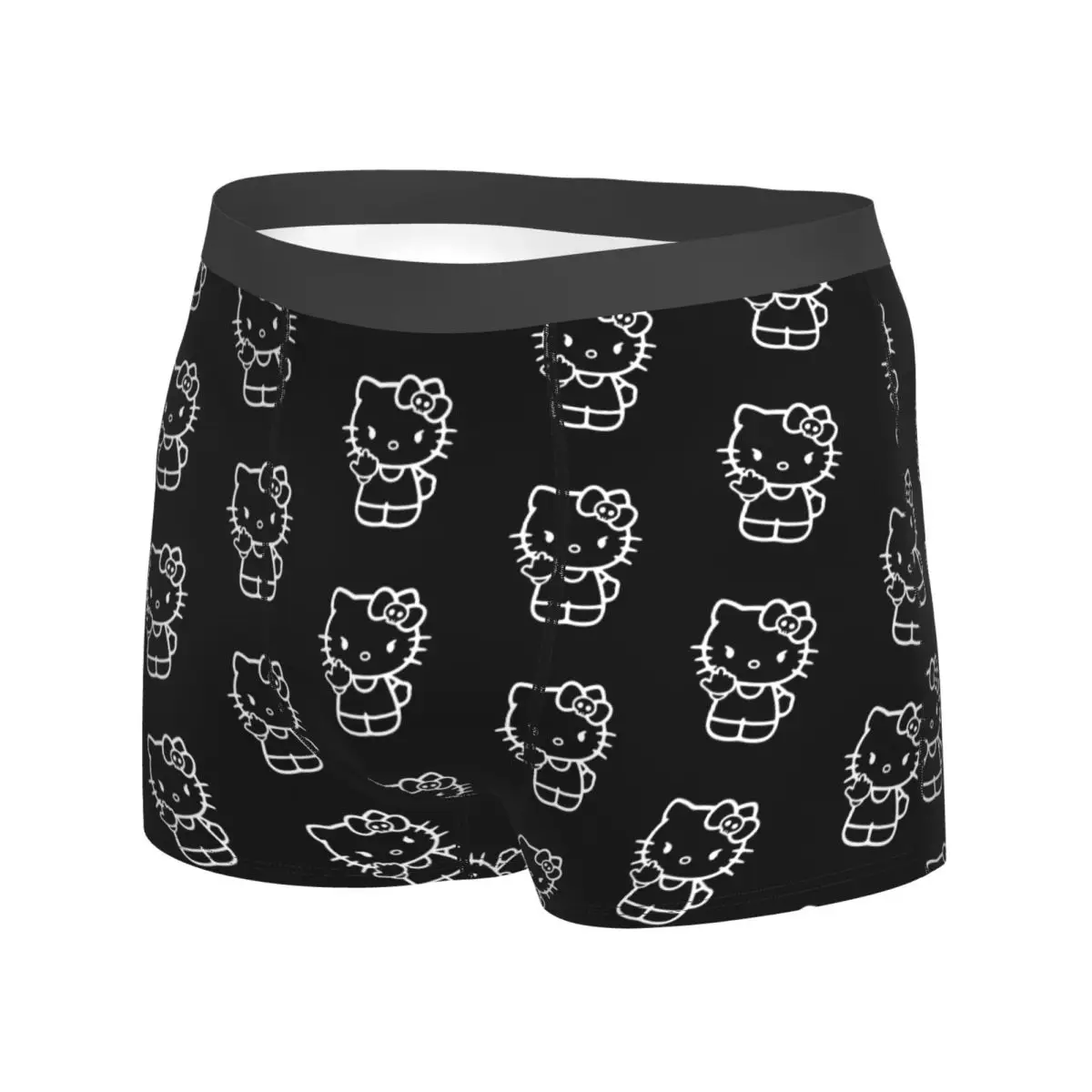 Black Hello Kitty Middle Finger  Underwear Print Trunk Trenky Men's Underpants Elastic Shorts Briefs Gift