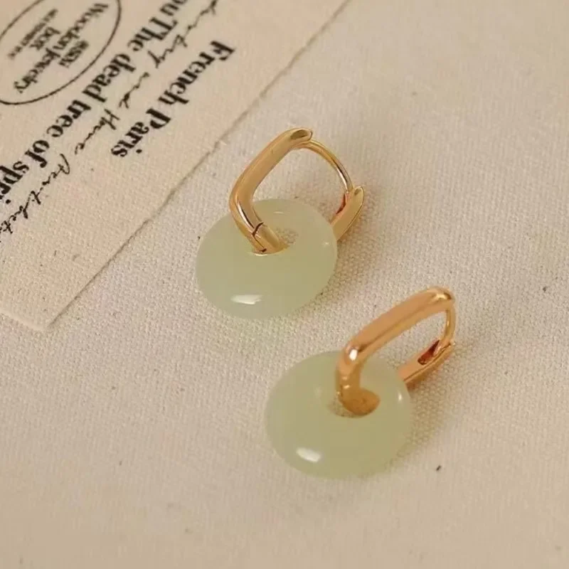 Elegant Imitation Hotan Jade Hoop Earrings for Women New Fashion Temperament Party Huggies Earrings Jewelry Gifts