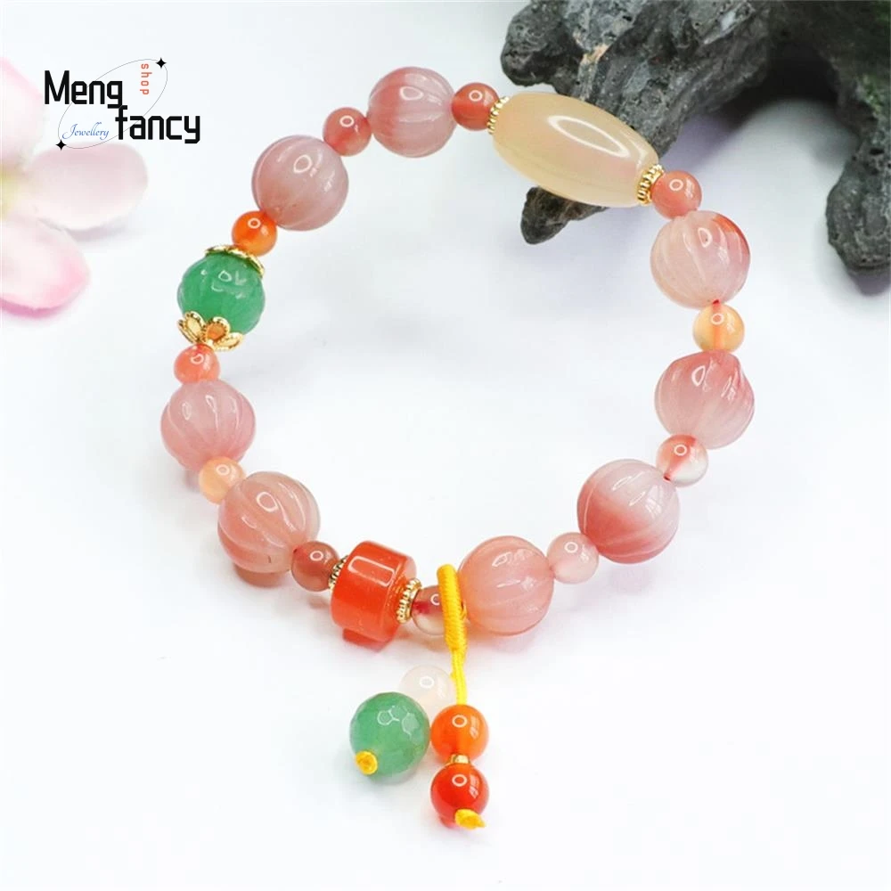 Natural Salt Source Agate Candy Tower Chain Crystal Colored Bracelet Exquisite Elegant High-grade Fashion Jewelry Holiday Gifts