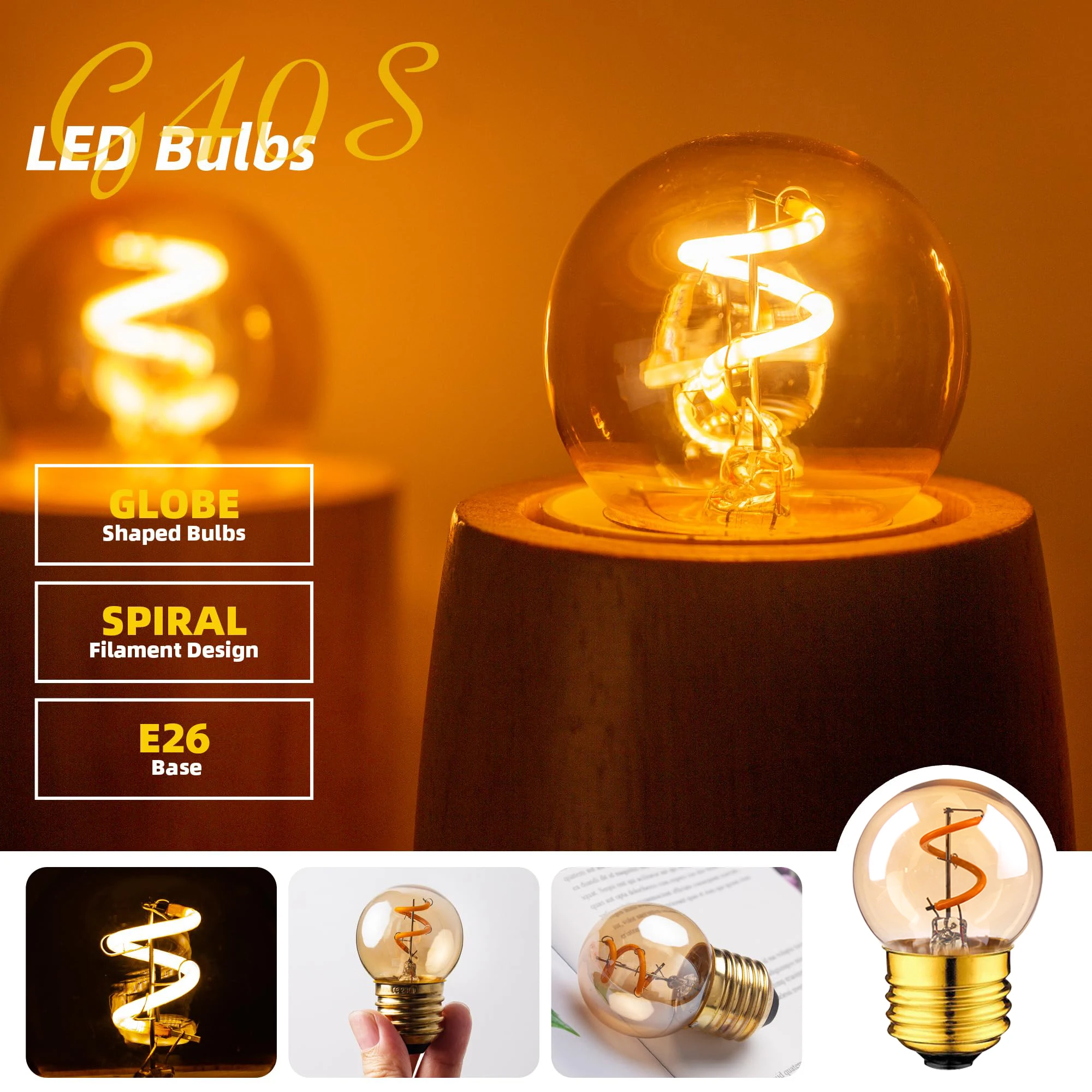G40 1.5 واط دوامة Led خيوط مصابيح كهربائية ليلية E27 قاعدة 110 فولت 220 فولت الرجعية العنبر الزجاج عكس الضوء اديسون لمبات لمصباح طاولة السرير
