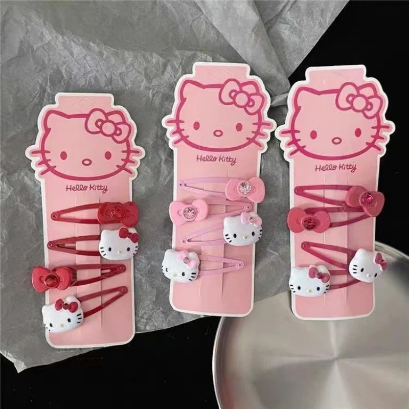 Cute Hello Kitty Hair Clip Cartoon Sanrio Plush Kitten Hairpin BB Clip Side Bang Clip For Girl Headwear Hair Accessories