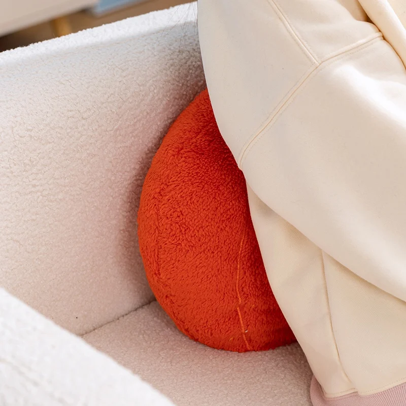 Soft Sherpa Pumpkin Plush Throw Pillow, Solid Color Round Squash Cushion for Sofa Bed Home Halloween Decor Gifts. view 6