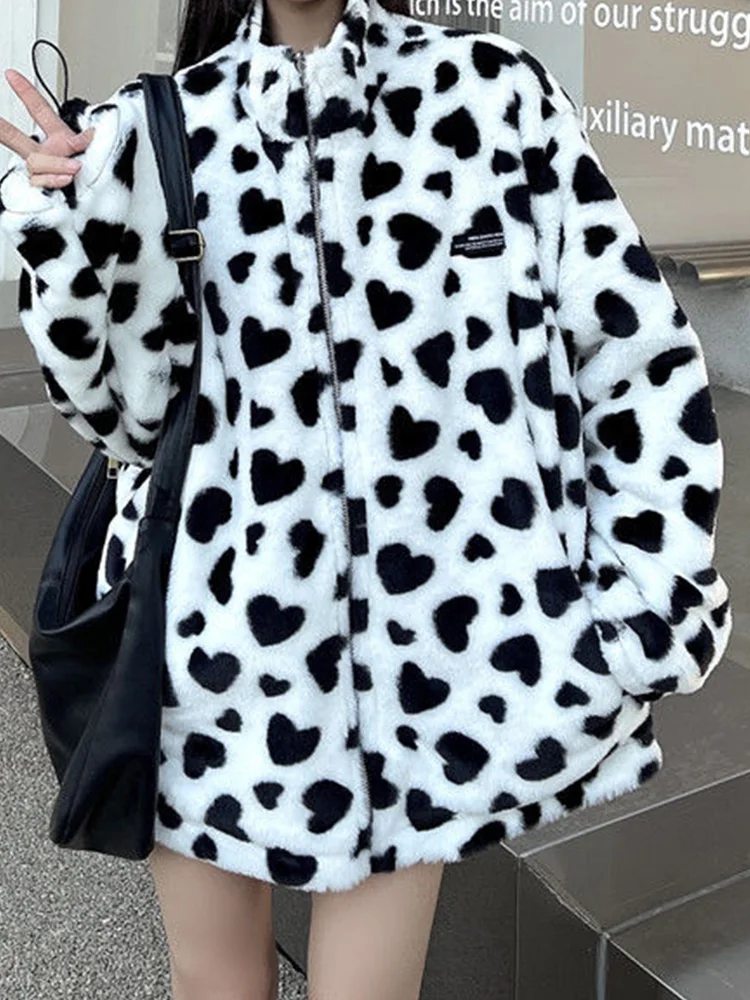 Mulheres reversível retro jaqueta de couro do plutônio grosso quente amor casaco casual streetwear moda outono inverno novas roupas femininas