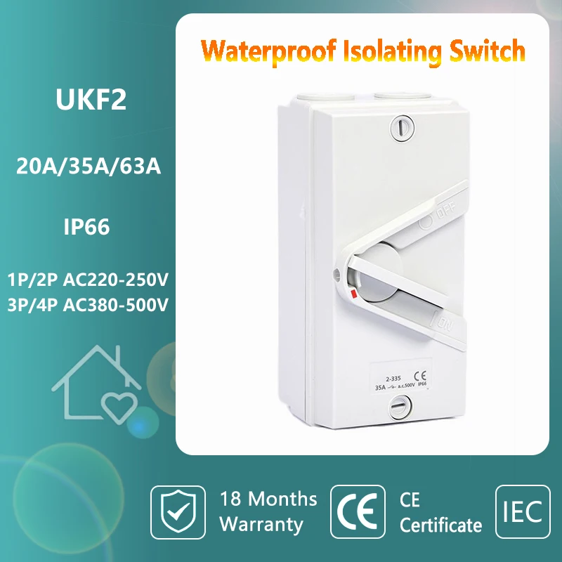 Industrial Waterproof Isolation ON OF Switch AC 220V IP66  4Pole 20A 35A 63A 440V Outdoor Electric Isolator Switch