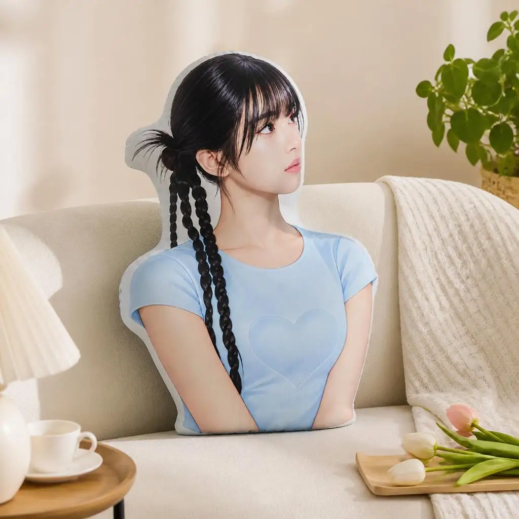 RADA A2O LITE Girl Portrait Shaped Pillow Cushion Irregular Stuffed Throw Pillow Blue Heart Shirt Sofa Home Decor Accent Gift