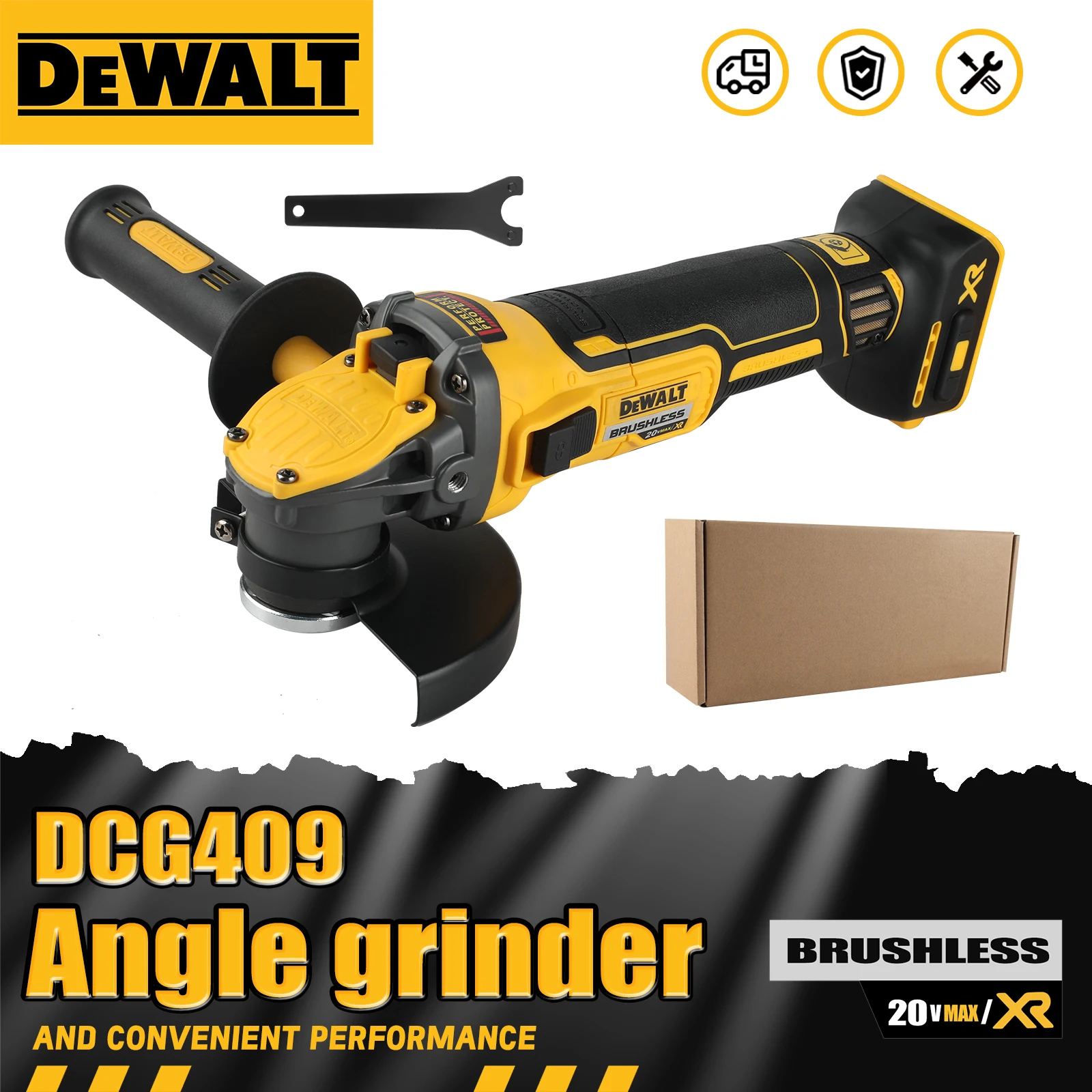 

DEWALT-angle grinder DCG409, 20V brushless wireless power tool, cutting machine, 125mm rechargeable portable polisher