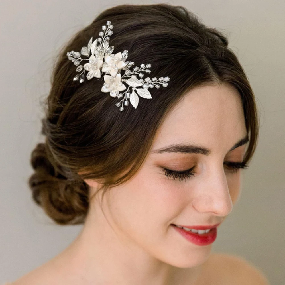 Peineta para el pelo de boda, accesorios para el cabello de boda de cristal para novias y damas de honor, plateado