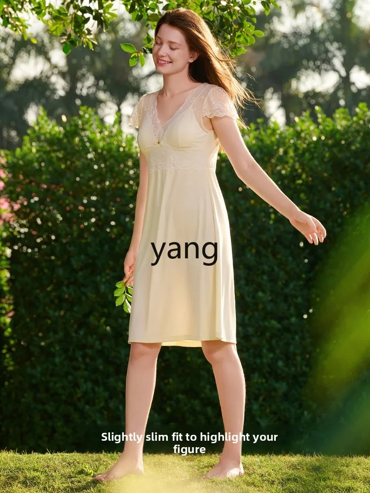 LMM holiday style home clothes with chest pads anti-bumping women's pajamas are comfortable and soft in summer
