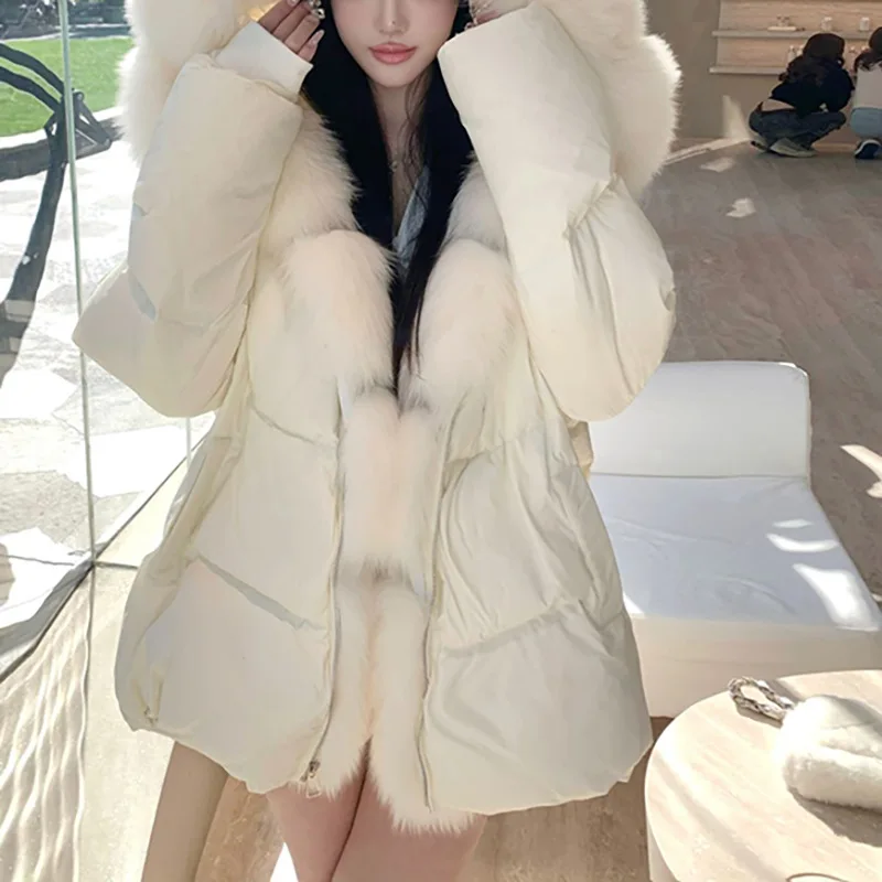 

Winter New Fur Collar 90 down Quilted Jaet Mid-Length Warm Sli Versatile Women's Outerwear Commute Thi Long Sve