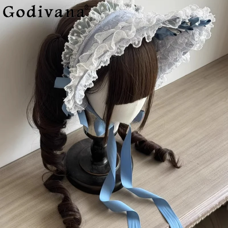 

Girls Sweet Pink Headwear Lolita Lace Bow Bnt Cosplay Hairband Female Summer Original Handmade Cute Hairband Accessories