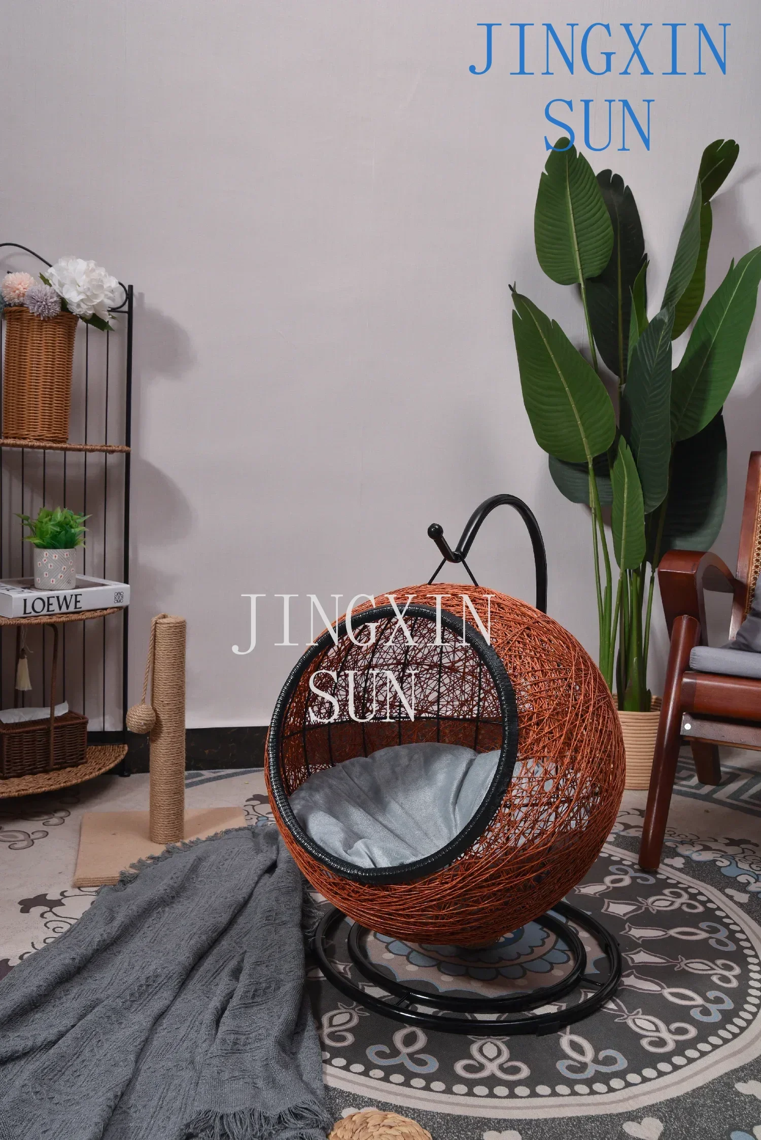 Swinging Bed House Nest For Small Dog Cat With Cushion, Indoor Outdoor Hanging Hammock, Teardrop Shape, KD-Stand Pet Basket
