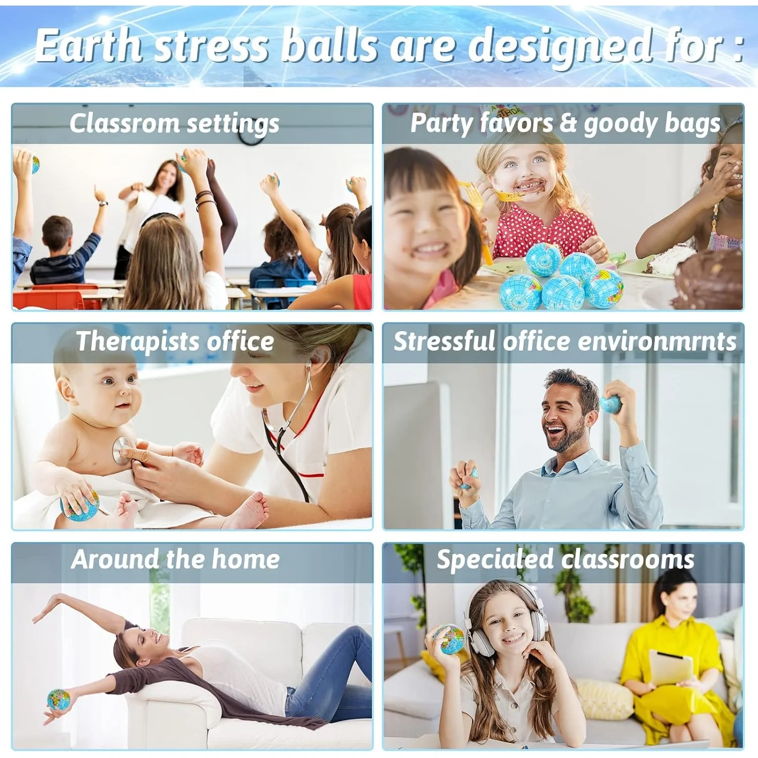 1/12pcs Globe Squeeze Balls Earth Stress Relief Balls Foam Squeeze Balls Educational Stress Balls for Finger Exercise Party Gift