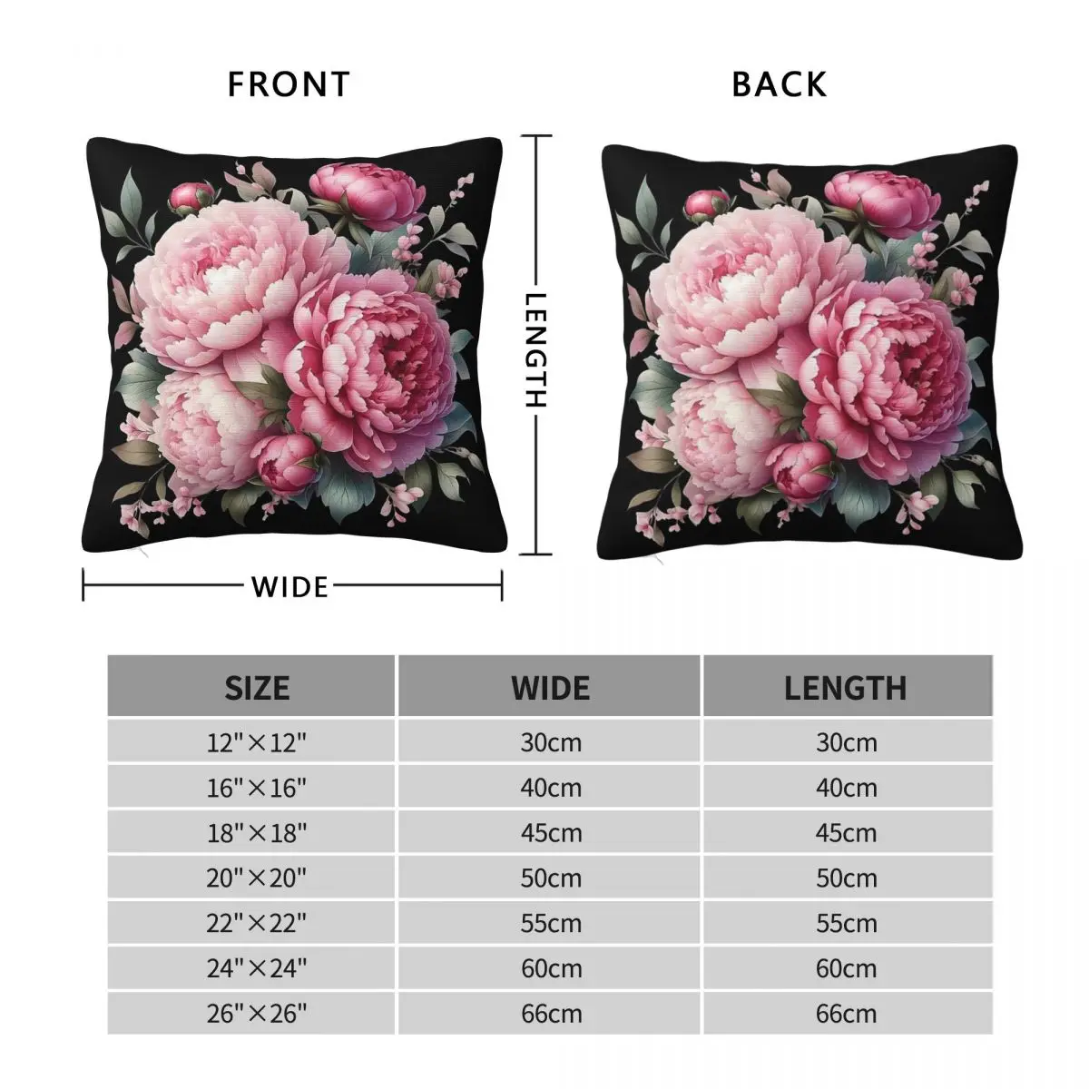 Gorgeous Pink Peonies Pillowcase Polyester Linen Velvet Creative Zip Decorative Sofa Seater Cushion Cover