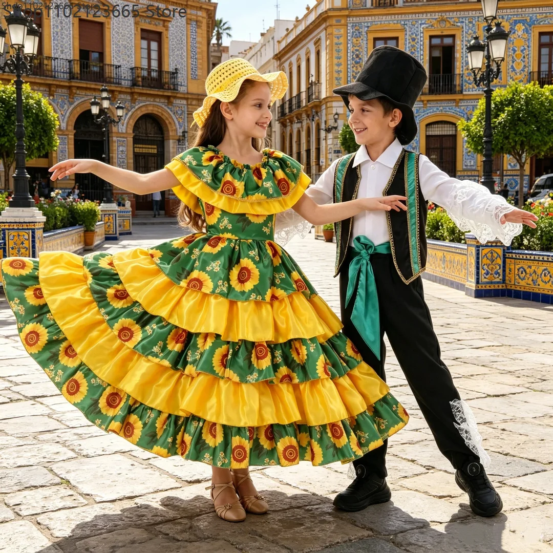 

Brazilian Dancer Niño Niña Costume Cosplay Enfant Sunflower Mexican Fiesta Cosplay Costume Set Samba Dance Rio Carnival Dress