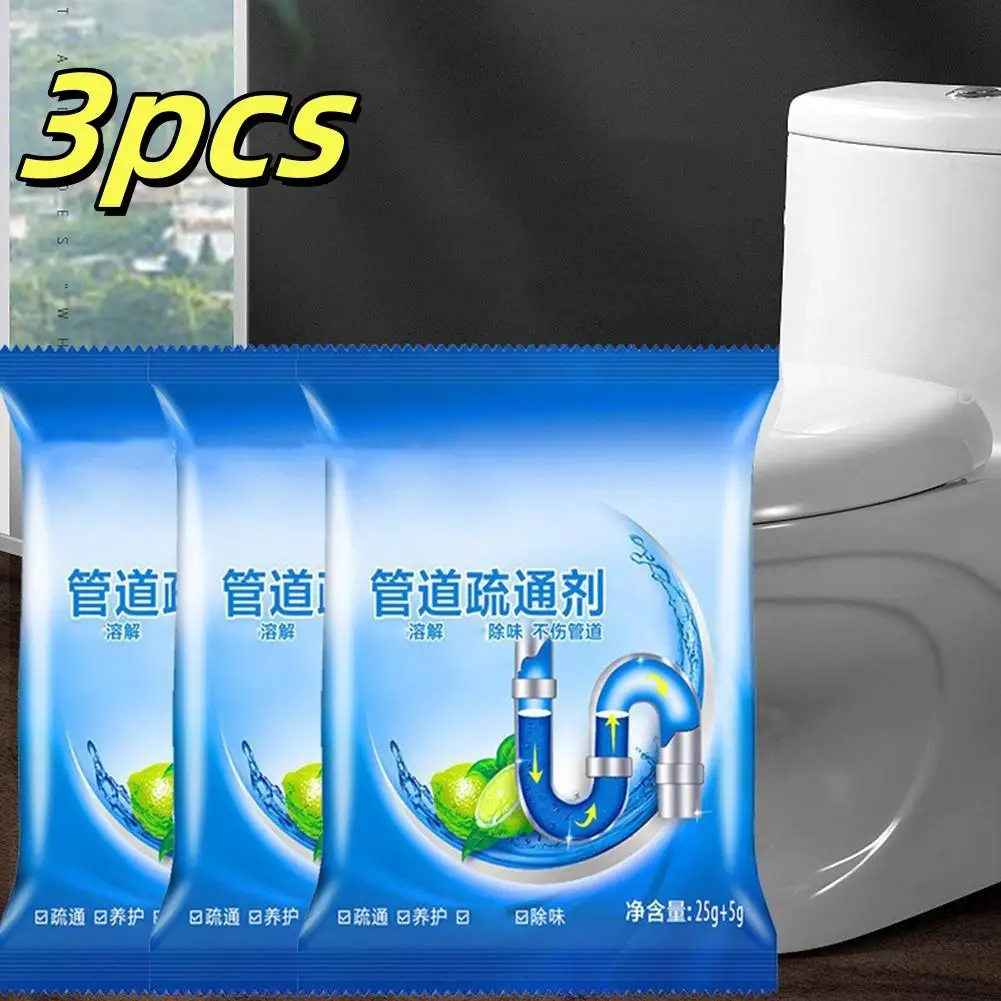3pcs Strong Pipeline Dredging Agent Sewer Kitchen Pipe Fast Cleaning Dredge Deodorant Powder