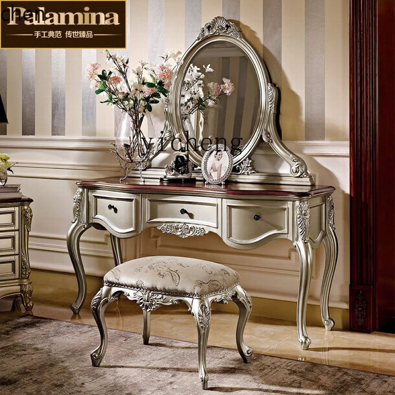 Meja Rias YFY Kayu Solid Meja Rias Furnitur Kamar Tidur Ukiran Mewah