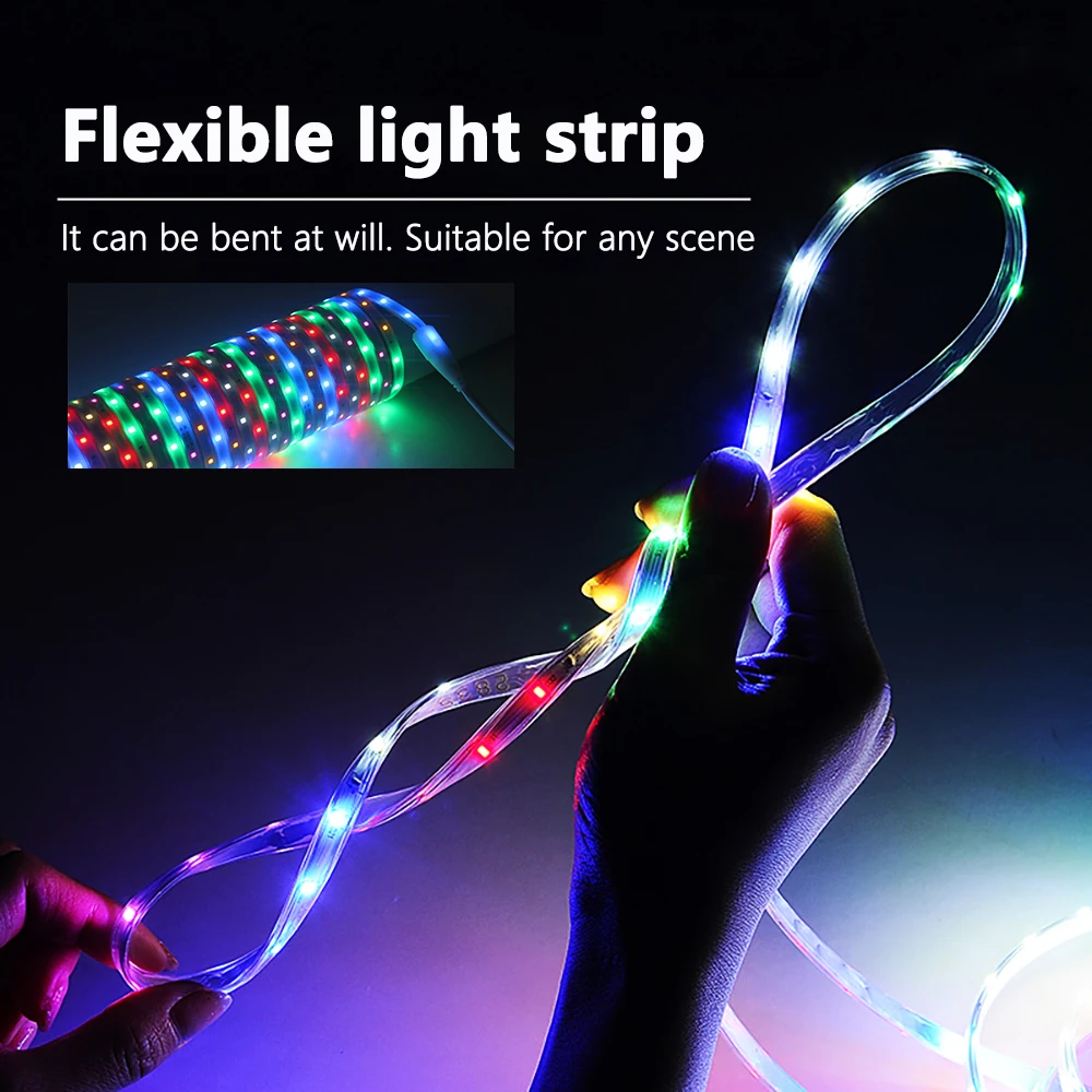 Multicolor LED Strip Lights 220V Rainbow LED Rope Light Waterproof Neon LED Strip 1m/39.37in Cuttable Flexible Changing LED Tape