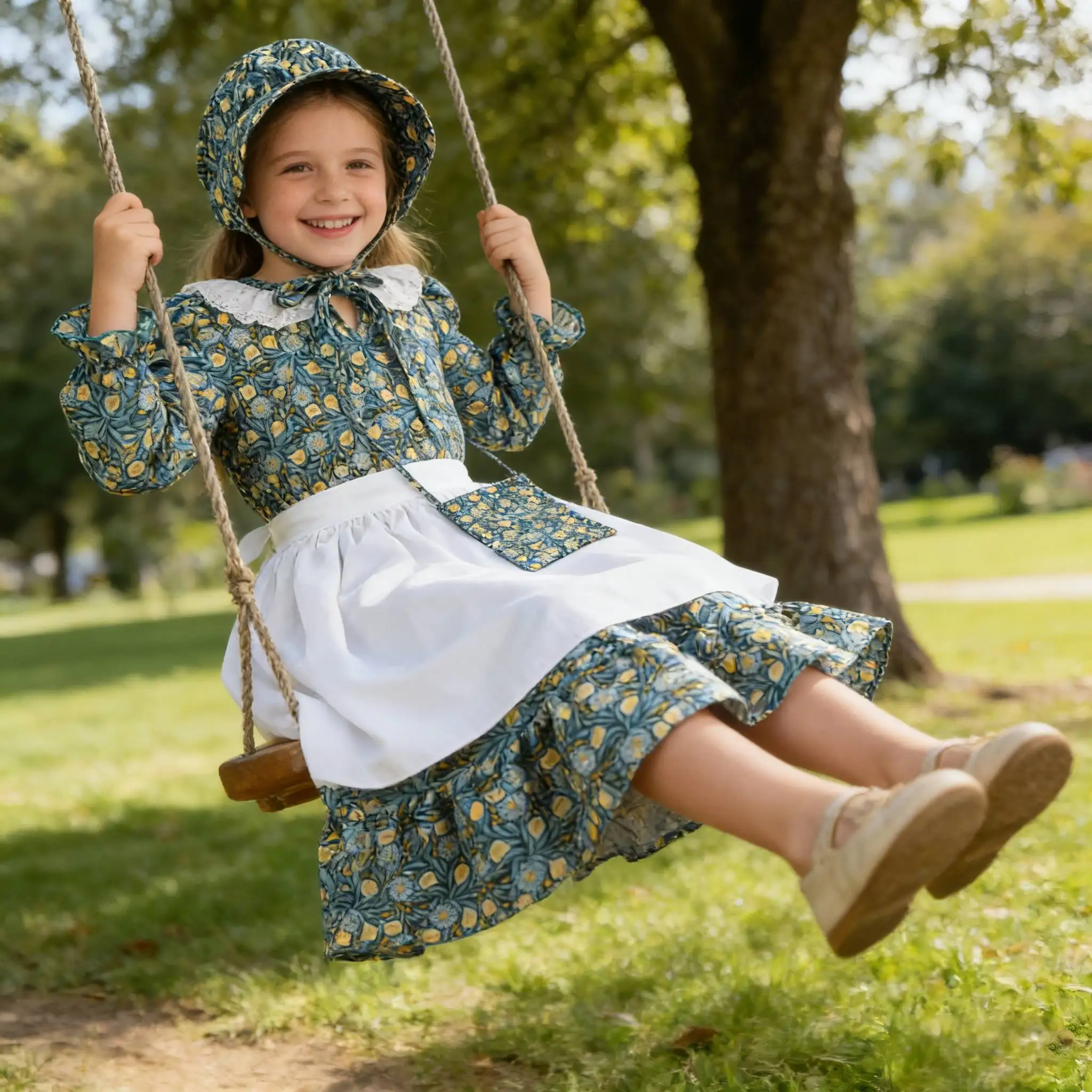 

Floral Colonial Dress for 3 4 5 6 7 8 10years Girls Prairie Pioneer Dresses little girls Floral Pilgrim Costume Civil War Dress
