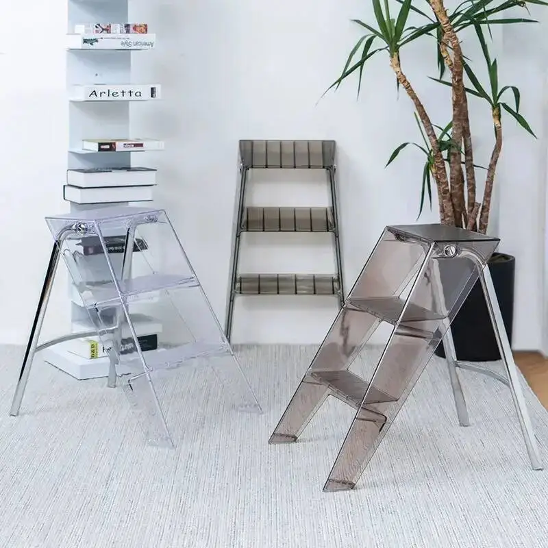 Step Multifunctional Transparent Folding Ladder Acrylic Nordic Stool Household Indoor Non-slip Three-step Ladder Step Ladder